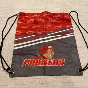 SHU Pioneers Drawstring Backpack Gym Sack – Red & Gray Spirit Bag